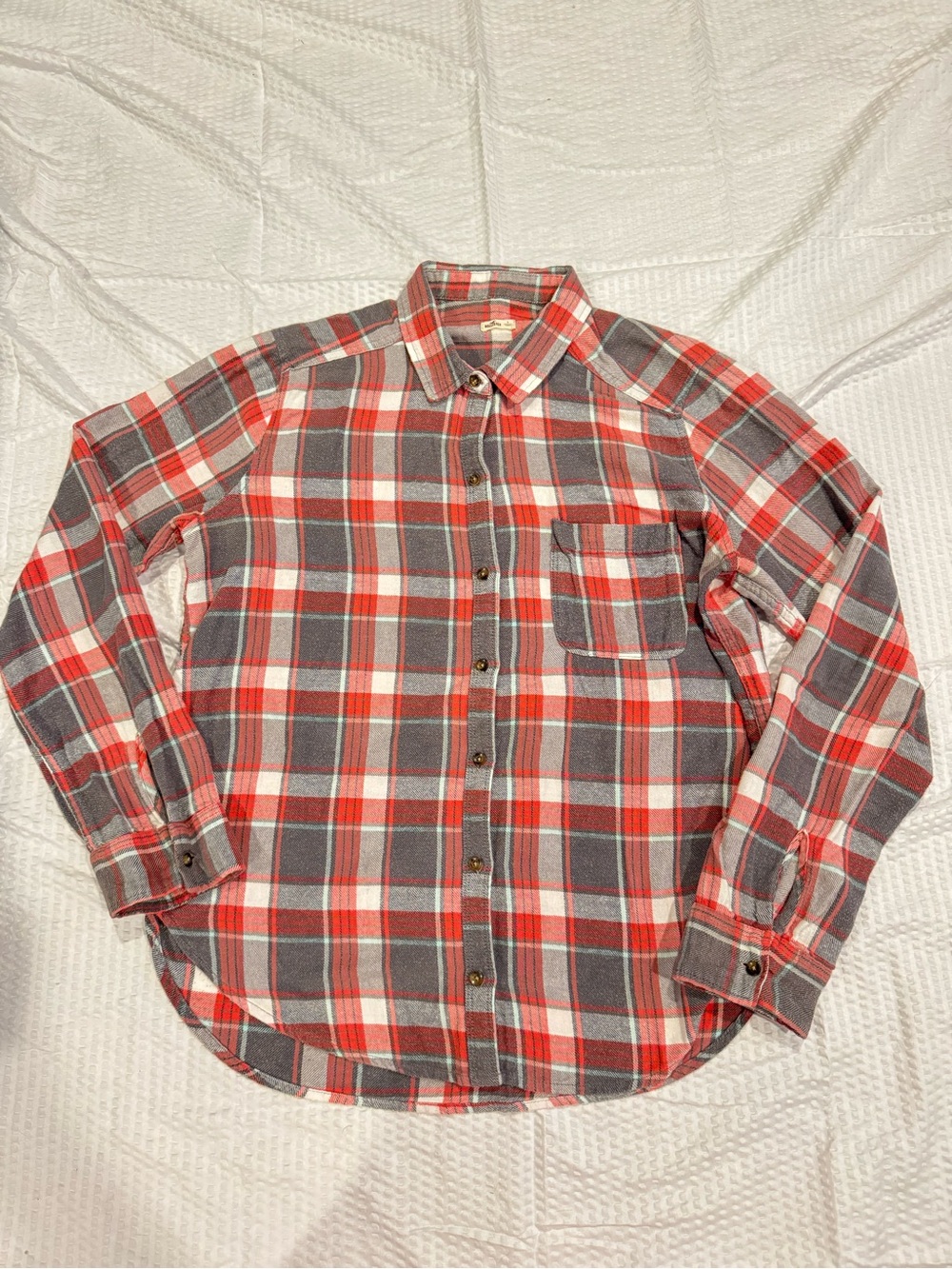 Hollister Red and Gray Plaid Button-Up Shirt
